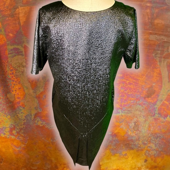 J. Crew Collection Black & Silver Metallic Textured Jacquard Short Sleeve Dress - Picture 8 of 13